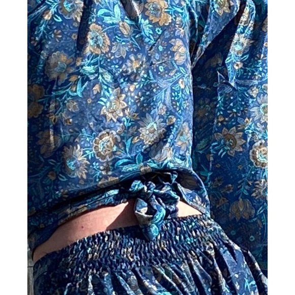 70s 2 Piece Set Bell Sleeve Wrap Pants with Super Bell Blue Choose xs to 5x 70% - Picture 8 of 10